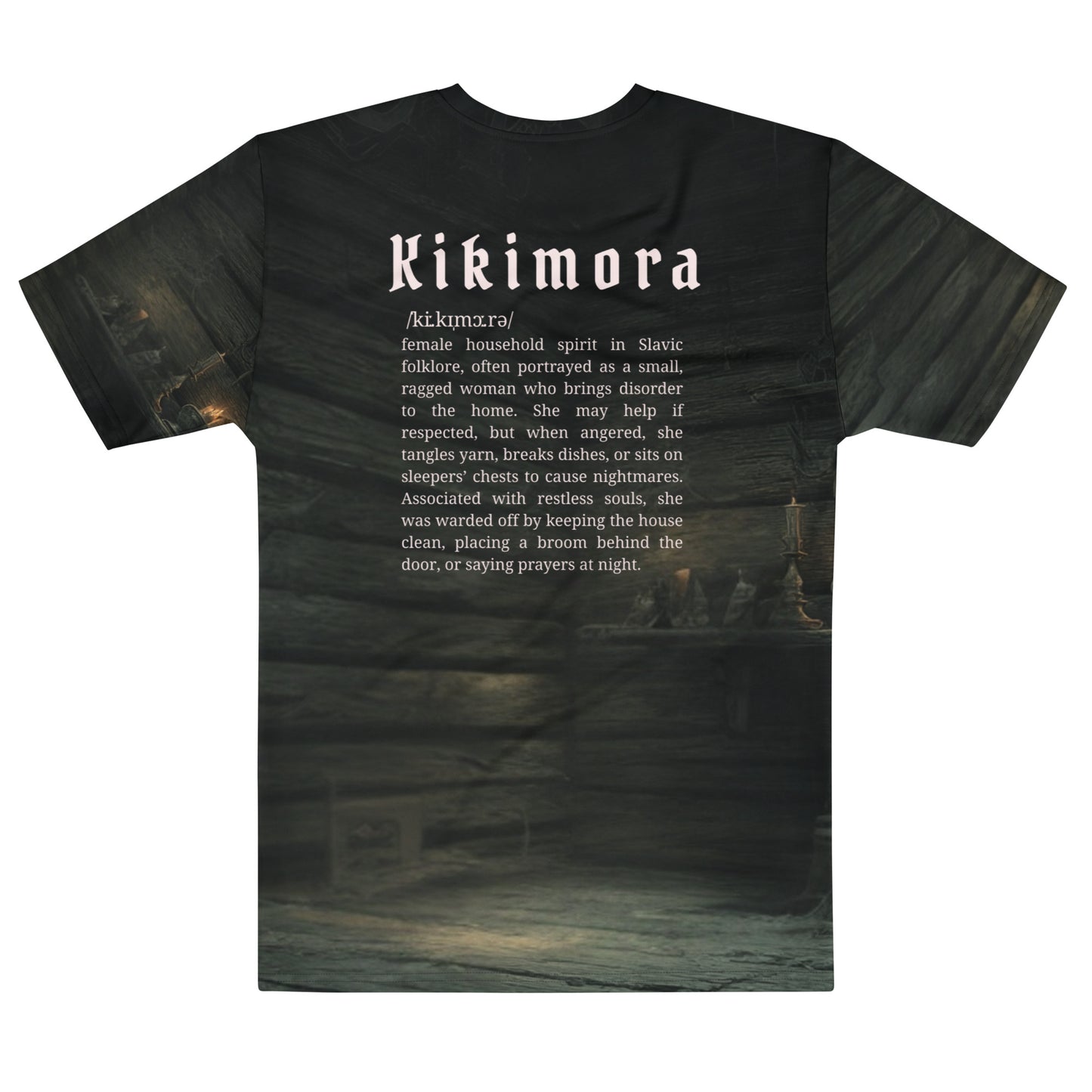 Kikimora Slavic Creature T-Shirt – Men’s All-Over Print Mythology Tee with Bestiary Back Design