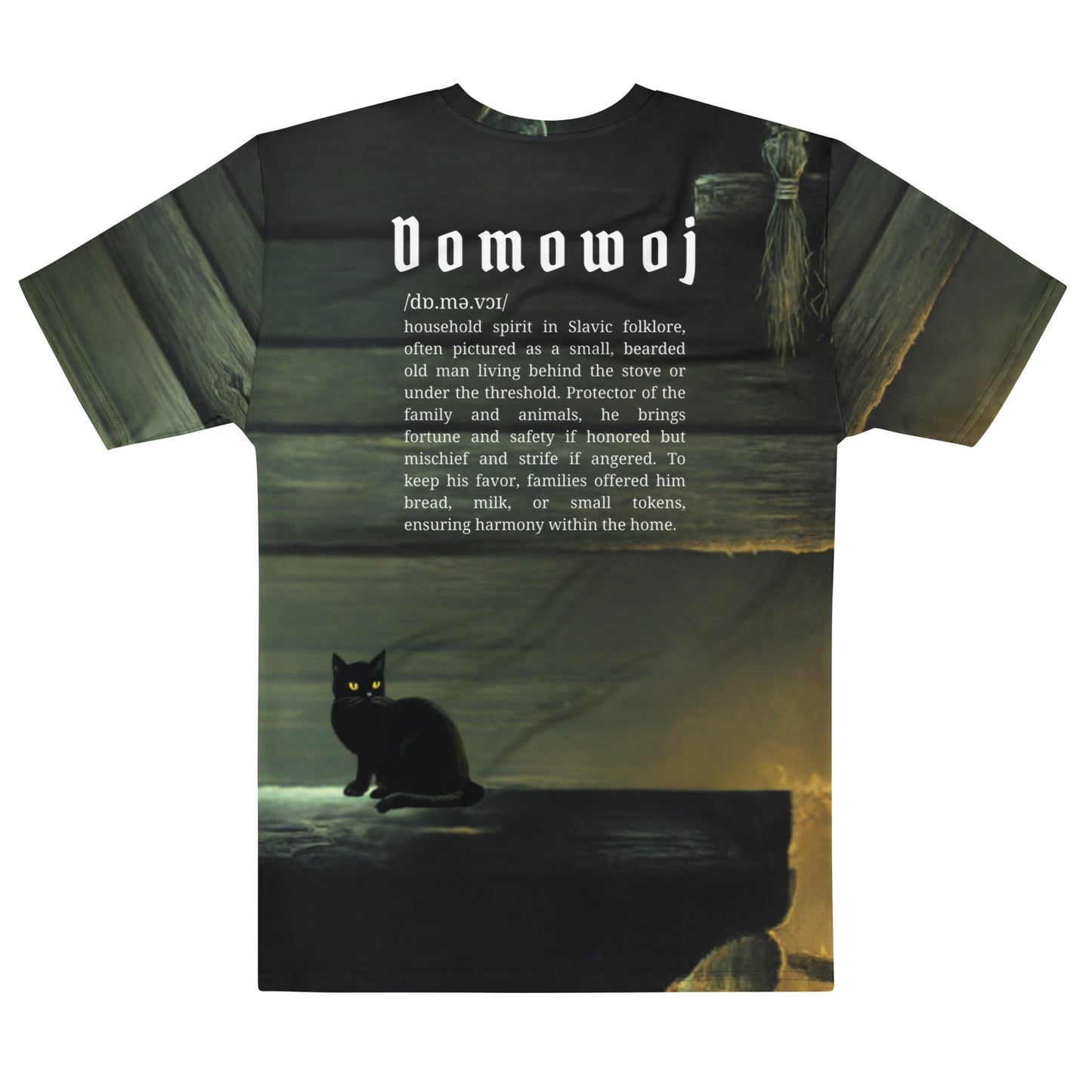 Domowoj Slavic Spirit T-Shirt – Men’s All-Over Print Mythology Tee with Bestiary Back Design