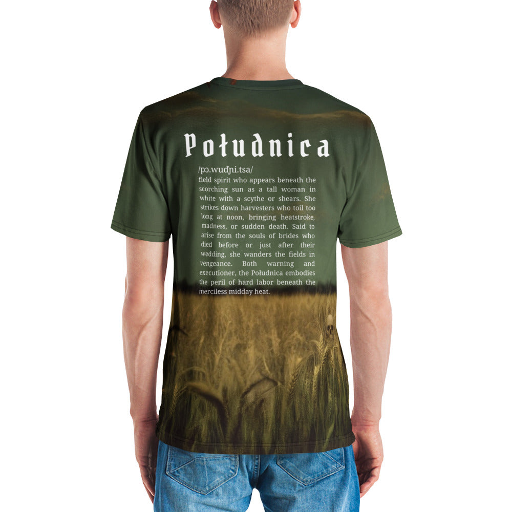 Południca Slavic Spirit T-Shirt – Men’s All-Over Print Mythology Tee with Bestiary Back Design