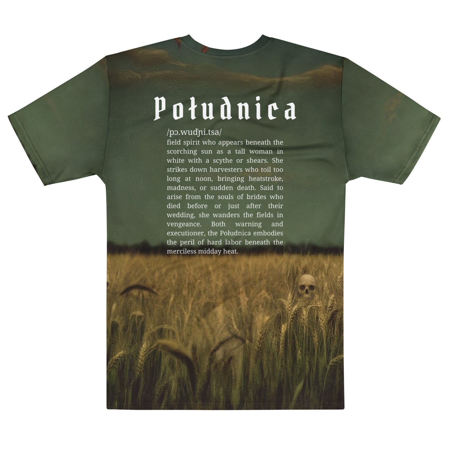 Południca Slavic Spirit T-Shirt – Men’s All-Over Print Mythology Tee with Bestiary Back Design