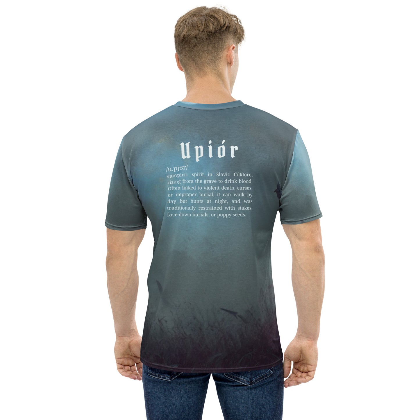 Upiór Slavic Creature T-Shirt – Men’s All-Over Print Mythology Tee with Bestiary Back Design