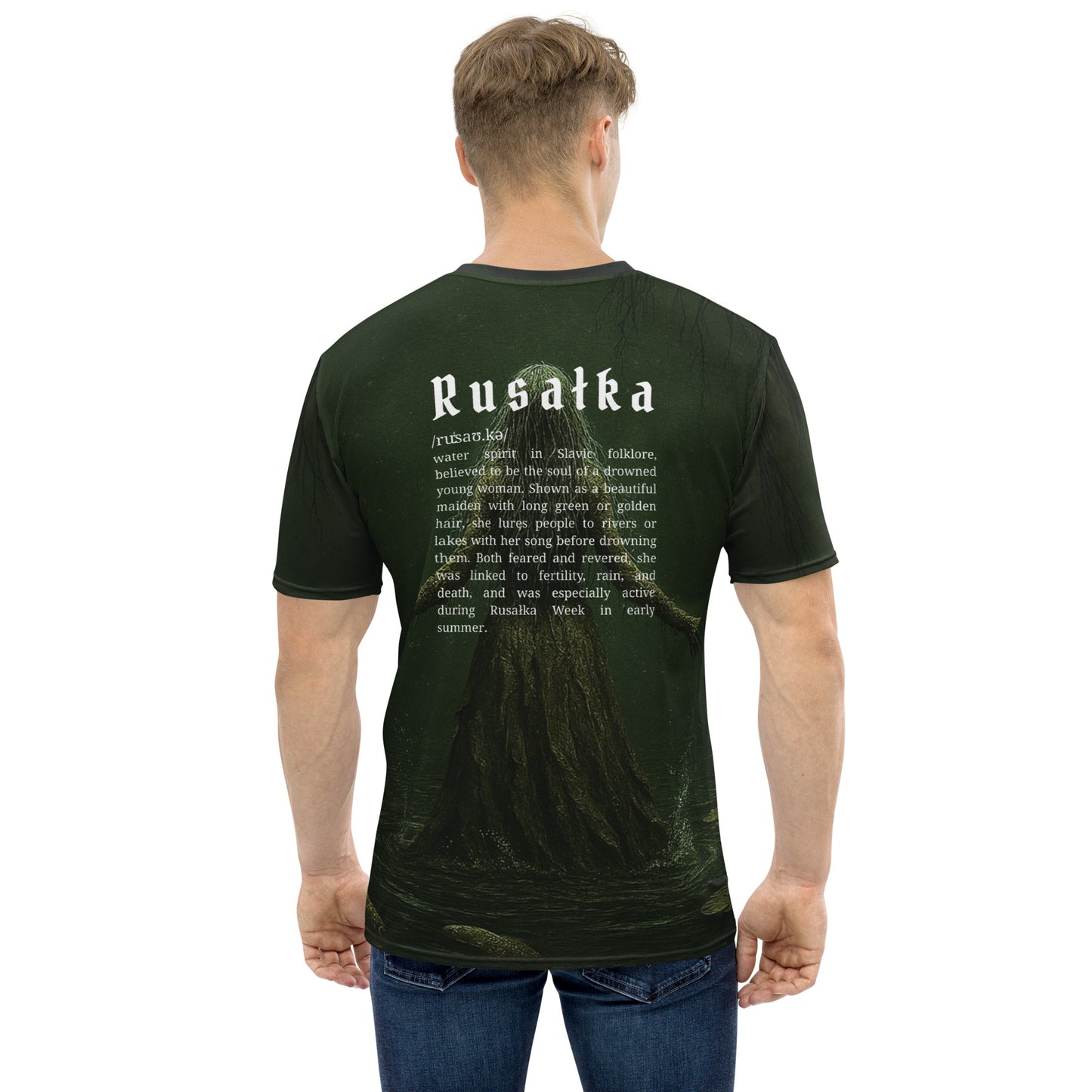 Rusałka Slavic Spirit T-Shirt – Men’s All-Over Print Mythology Tee with Bestiary Back Design