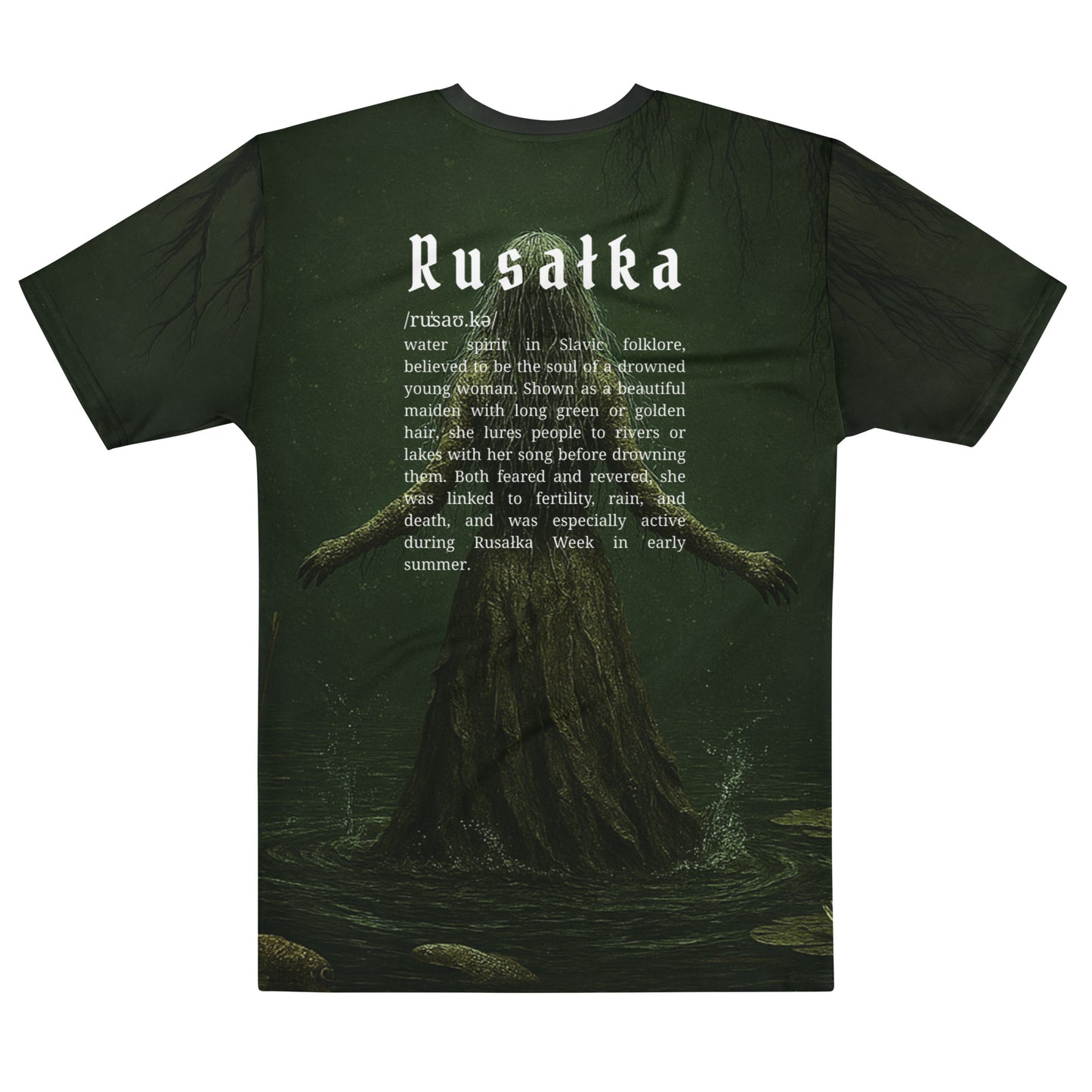 Rusałka Slavic Spirit T-Shirt – Men’s All-Over Print Mythology Tee with Bestiary Back Design