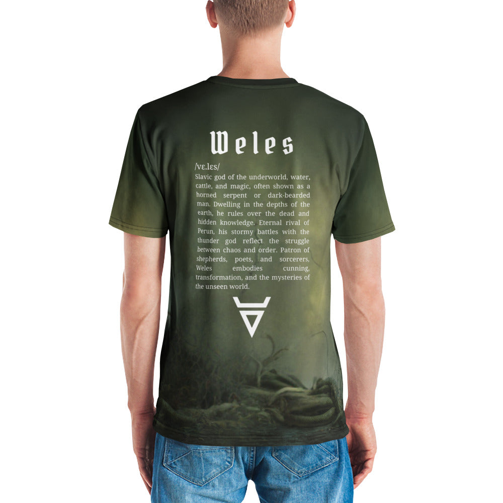 Weles Slavic God T-Shirt – Men’s All-Over Print Mythology Tee with Bestiary Back Design