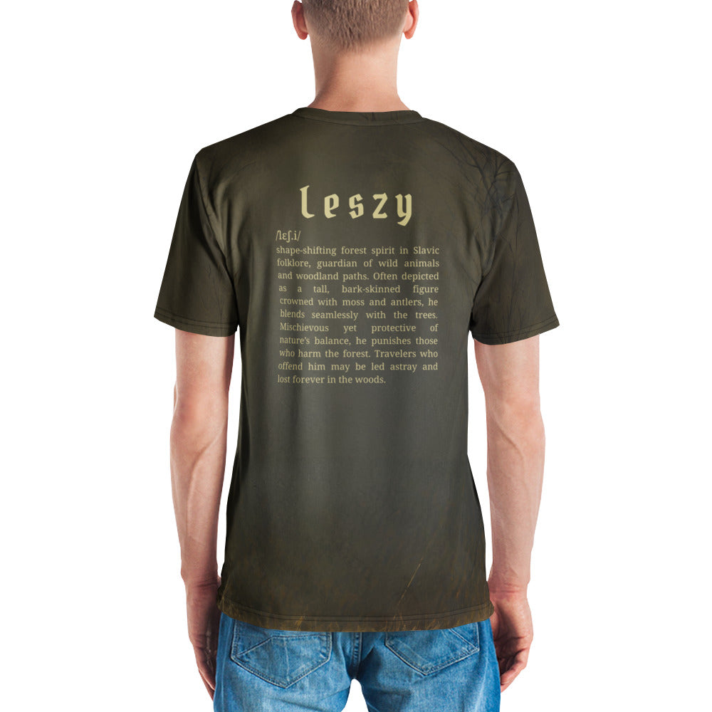 Leszy Slavic Spirit T-Shirt – Men’s All-Over Print Mythology Tee with Bestiary Back Design