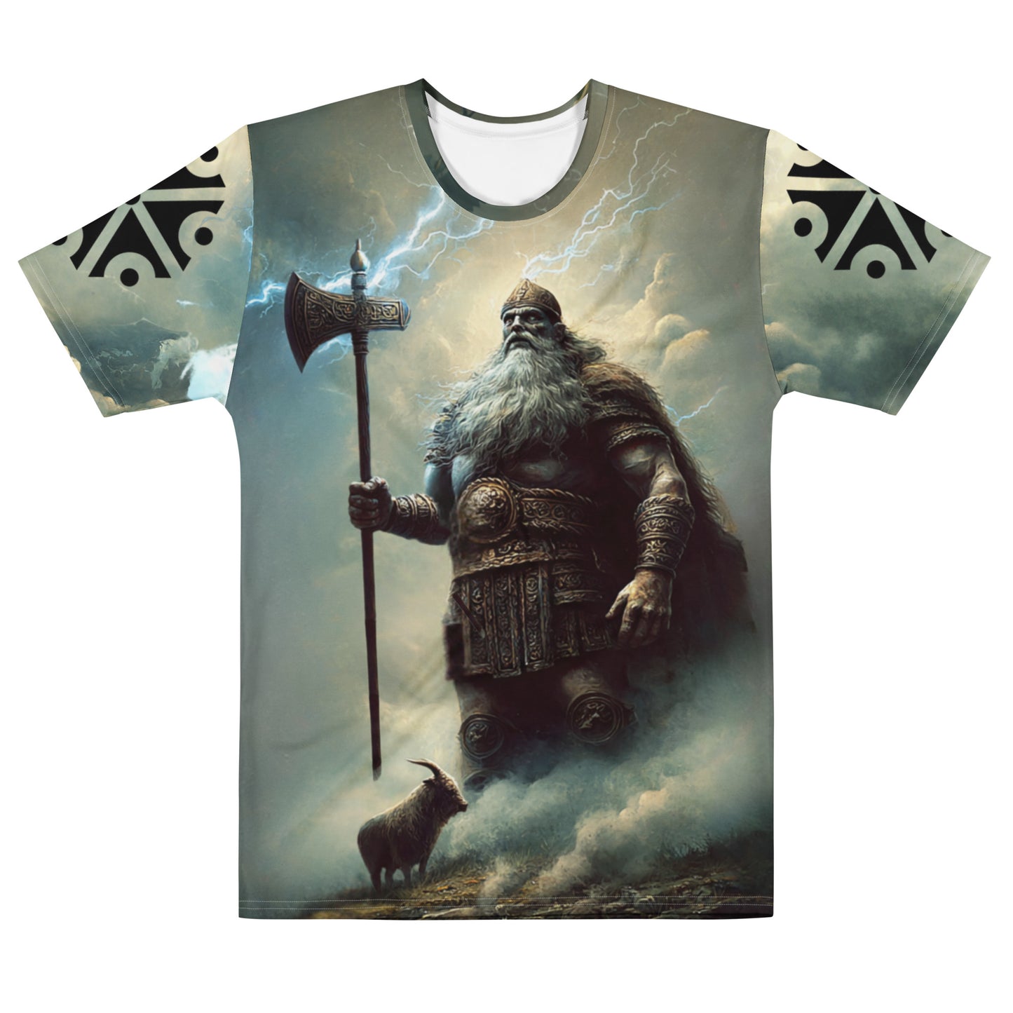 Perun Slavic God T-Shirt – Men’s All-Over Print Mythology Tee with Bestiary Back Design
