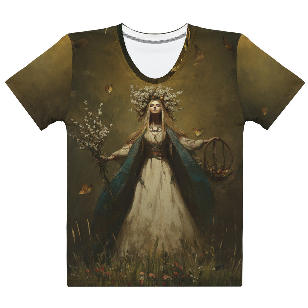 Vesna Slavic Goddess Women’s T-Shirt – All-Over Print Mythology Tee with Bestiary Back Design
