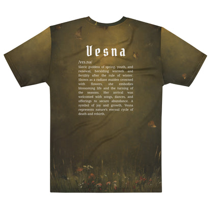 Vesna Slavic Goddess T-Shirt – Men’s All-Over Print Mythology Tee with Bestiary Back Design