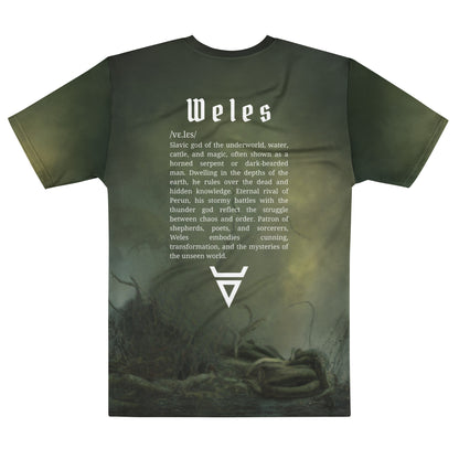 Weles Slavic God T-Shirt – Men’s All-Over Print Mythology Tee with Bestiary Back Design