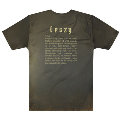 Leszy Slavic Spirit T-Shirt – Men’s All-Over Print Mythology Tee with Bestiary Back Design