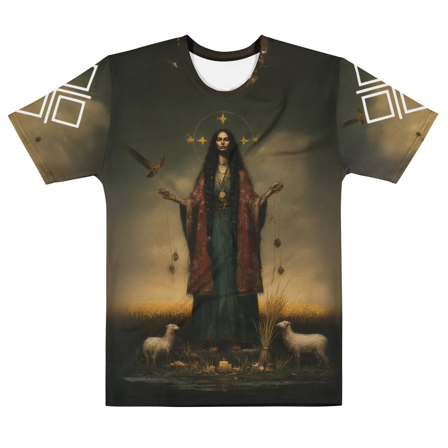 Mokosz Slavic Goddess T-Shirt – Men’s All-Over Print Mythology Tee with Bestiary Back Design