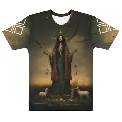Mokosz Slavic Goddess T-Shirt – Men’s All-Over Print Mythology Tee with Bestiary Back Design