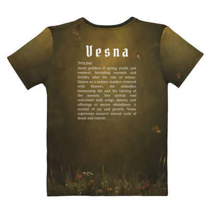 Vesna Slavic Goddess Women’s T-Shirt – All-Over Print Mythology Tee with Bestiary Back Design